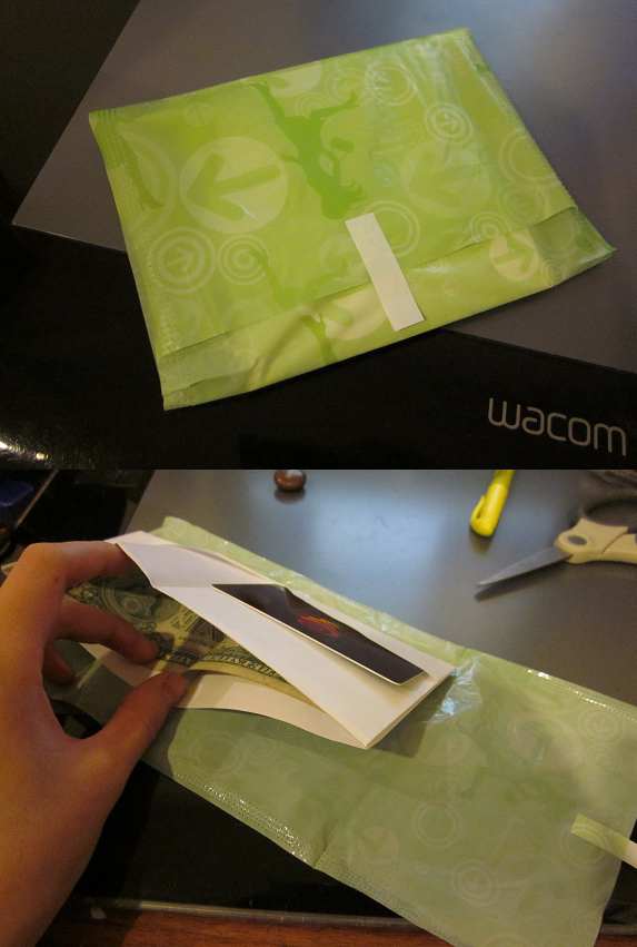 Hahahahaha! foolproof anti-theft device = maxi pad wrapper! "Ladies: a wall