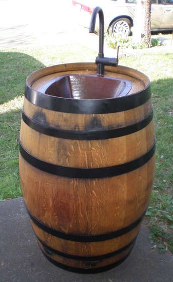 Instructions for making a barrel into an outdoor sink…cute for the patio. this