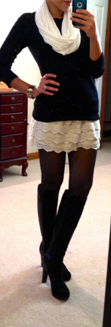 Lace skirt with black tights