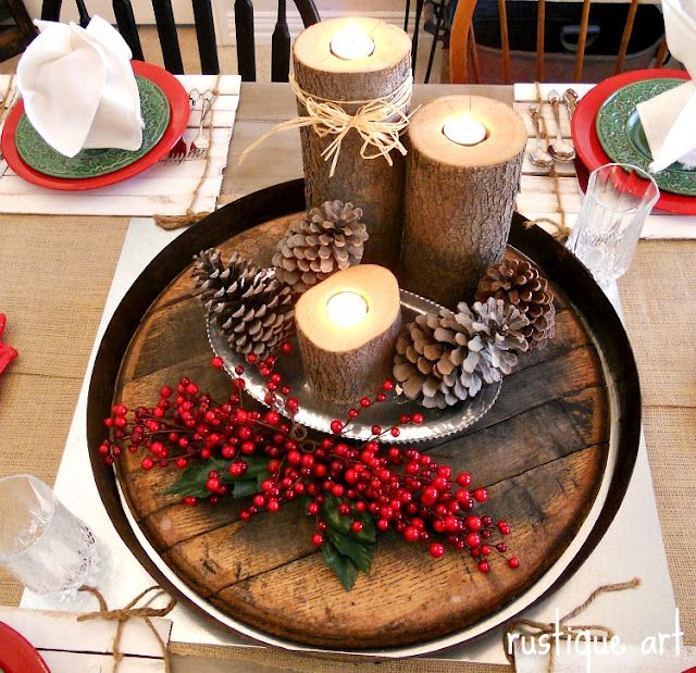 Love this rustic homey Christmas centerpiece!