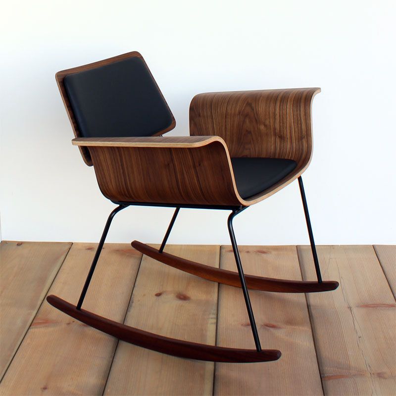 Molded plywood rocker "Roxy" chair: Walnut & leather or tweed. $37
