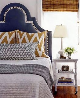 Navy Blue, White, and Gold Bedroom