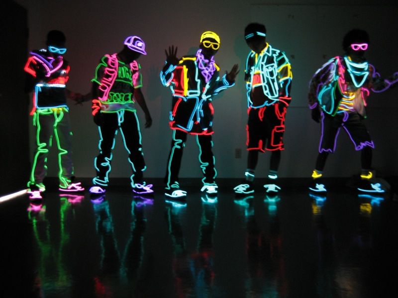Neon, glow-in-the-dark clothes.