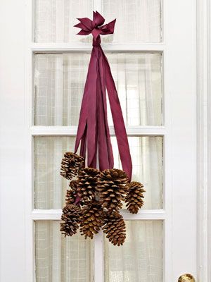 Not all front-door decor must be round. This fall, try this fetching pinecone ha