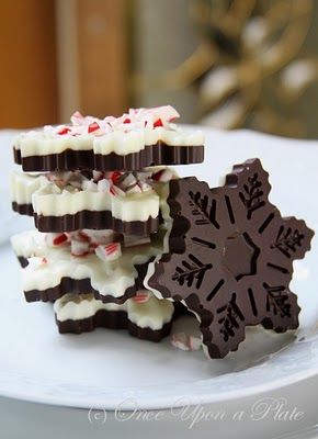 Peppermint bark snowflakes.