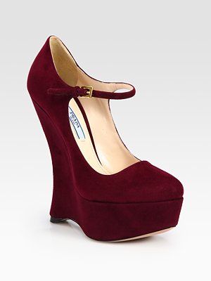 Prada – Suede Mary Jane Ankle Strap Wedge Pumps