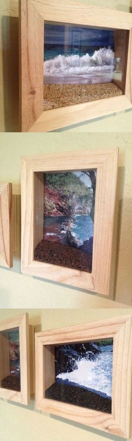 Put a picture of the beach you visited in a shadow box frame and fill the bottom