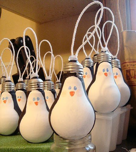 Recycled Light Bulb Penguins by learningenglish-esl #Light_Bulbs #Penguin_Orname