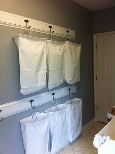Save floor space and sort laundry on the wall. Perfect for a very small laundry