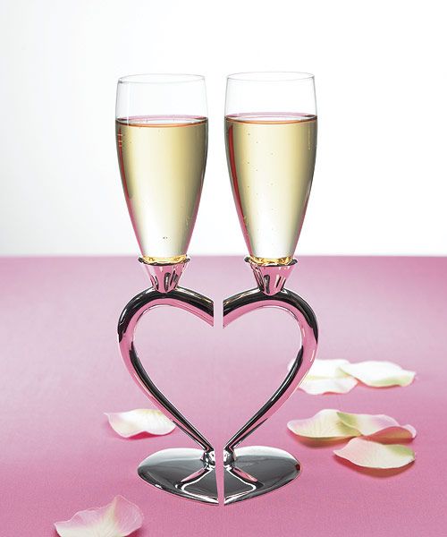 Silver Plated Interlocking Heart Stems with Glass Flutes. These are so pretty I&