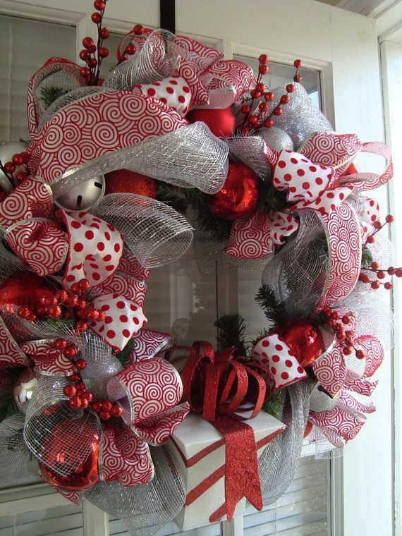Silver and Red Chrismas Wreath by crossingstems on Etsy