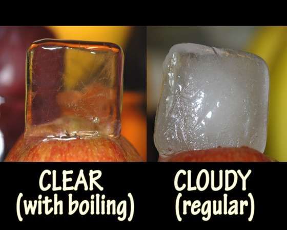 Use boiling water instead of tap water to make clear ice. Great for putting frui