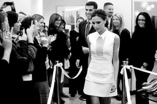 Victoria Beckham at the flagship with NM's Jim Gold.