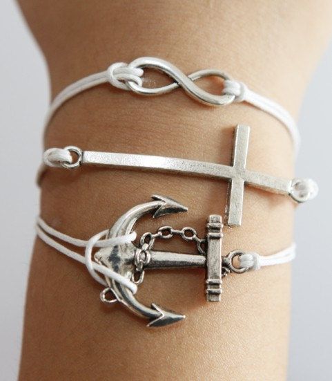 anchor, cross, infinity/karma silver bracelet $4.66, via Etsy. (all one bracelet