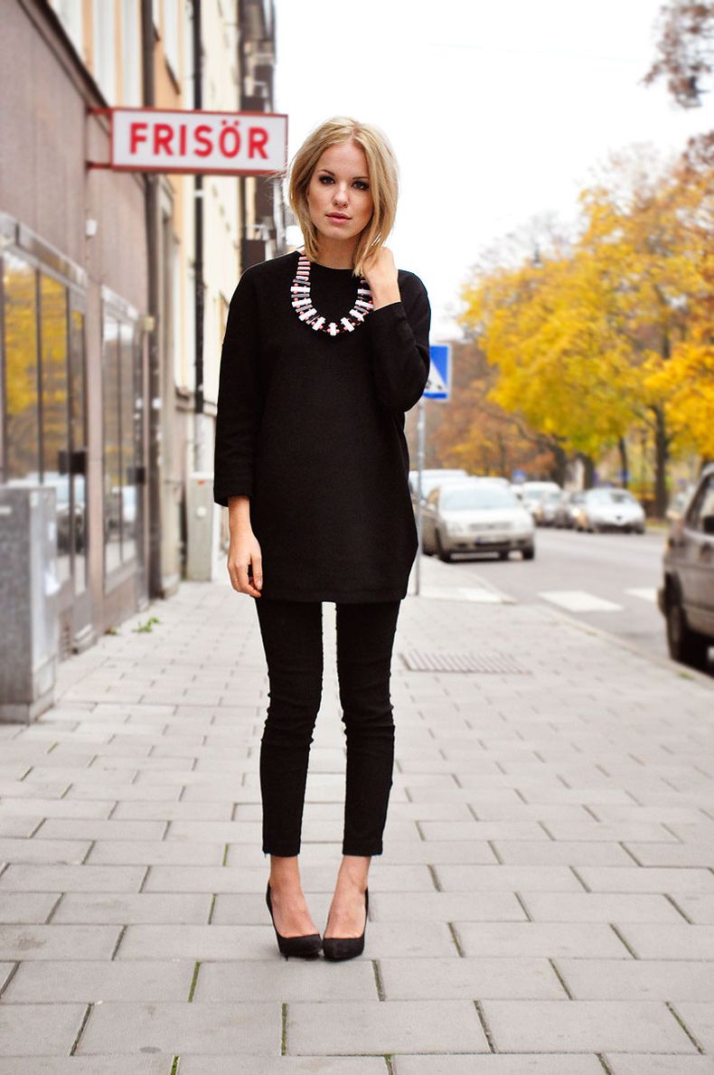 black with statement necklace