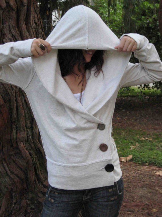 (button hoodie made from a giant sweatshirt)