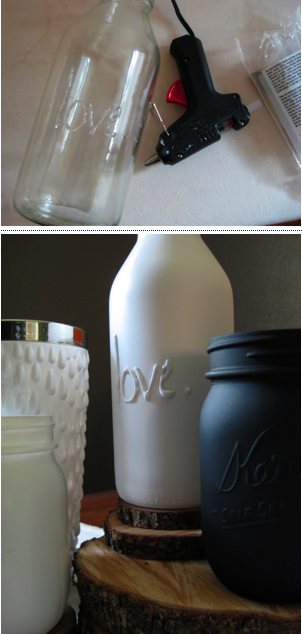 hot glue, a mason jar and spray paint.