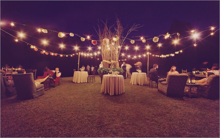 romantic outdoor wedding with lights