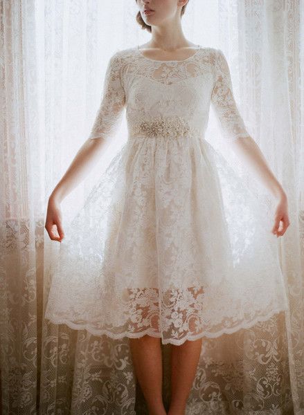 short lace wedding dress. gorgeous!