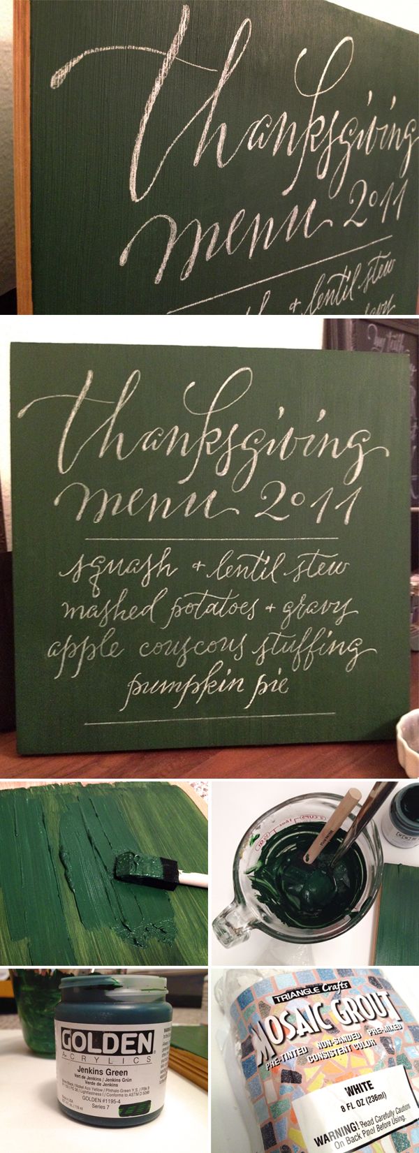 thanksgiving menu on DIY chalkboard