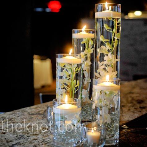 wedding, glass cylinder centerpieces, floating candles