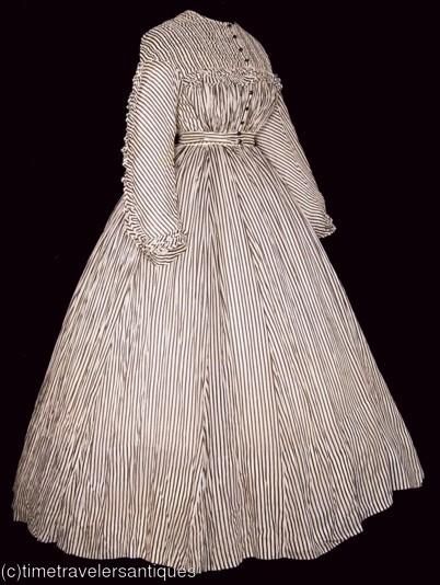 1860s black & white striped dress