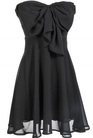 Black Oversized Bow Chiffon Dress.