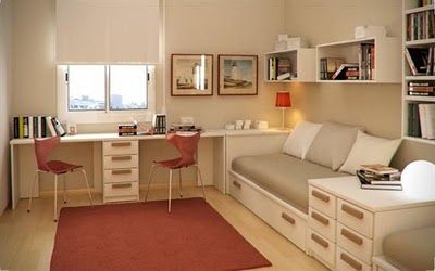 Built in day bed makes this extra room function as an office / guest bed