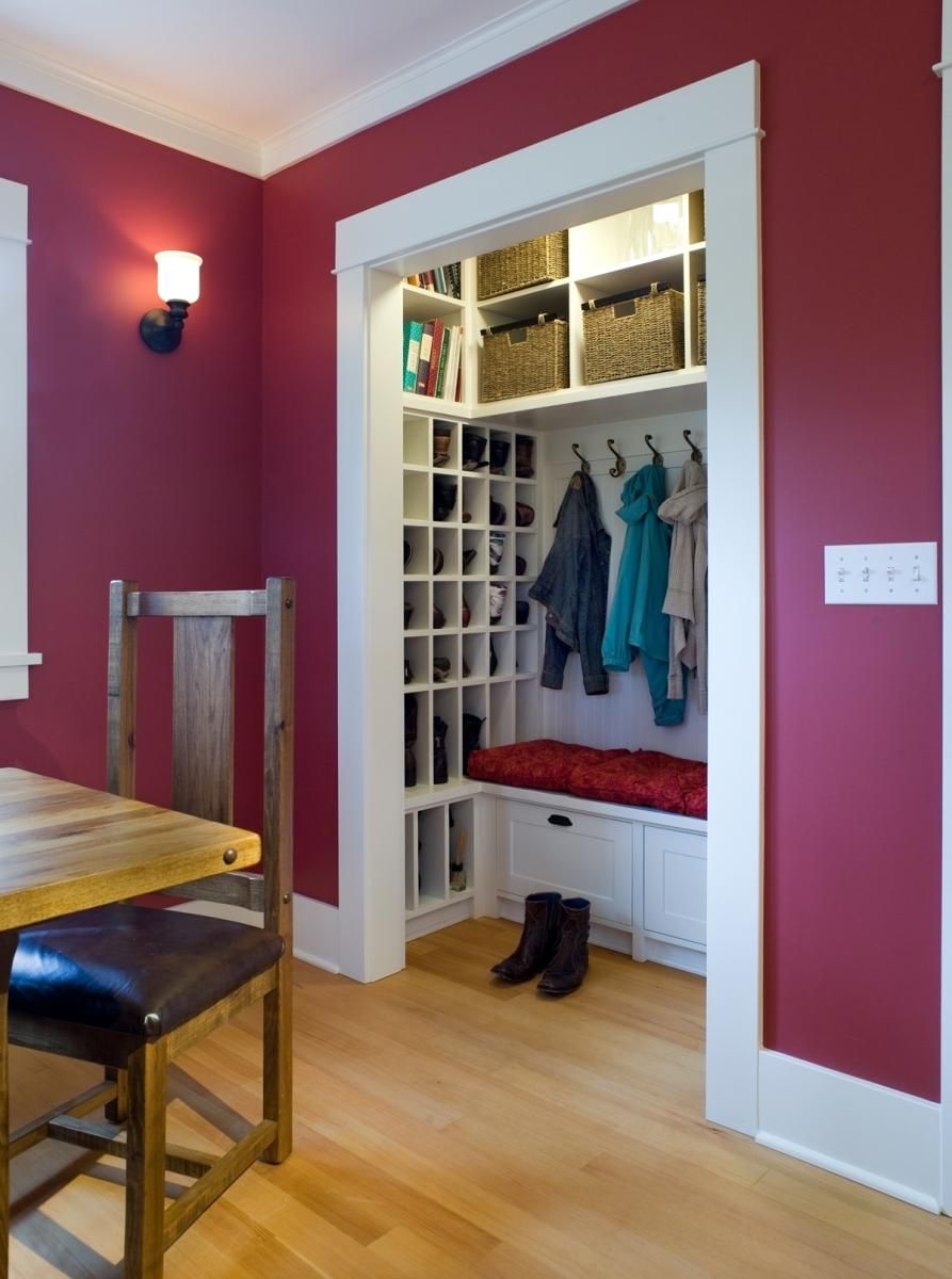 Closet turned into a mud room.  Love the shoe cubbies.