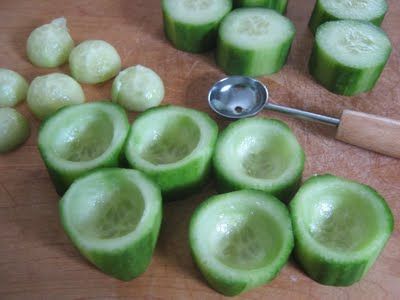 Cucumber cups – stuff with tuna or chicken salad or cream cheese