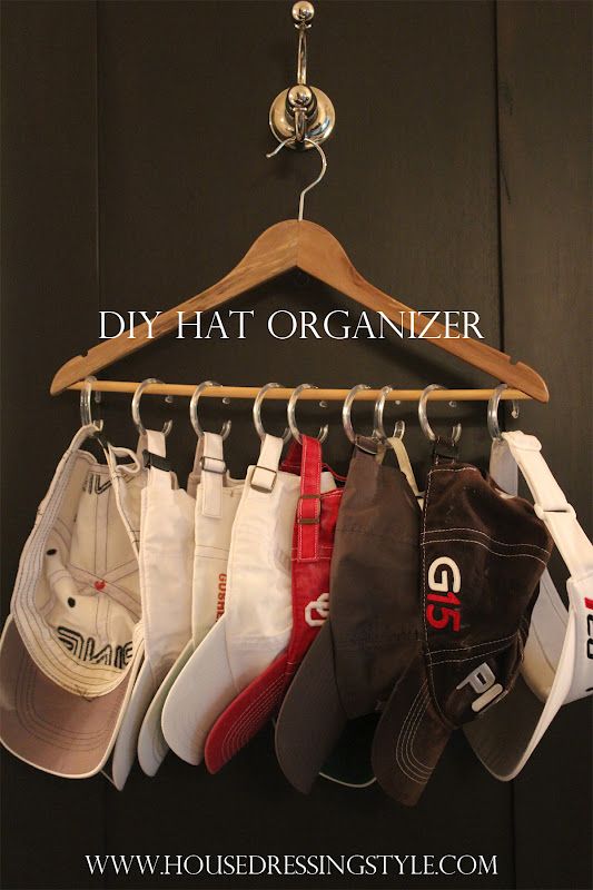 DIY: $1 Hat Organizer {Hanger + Shower Curtain C-Hooks}