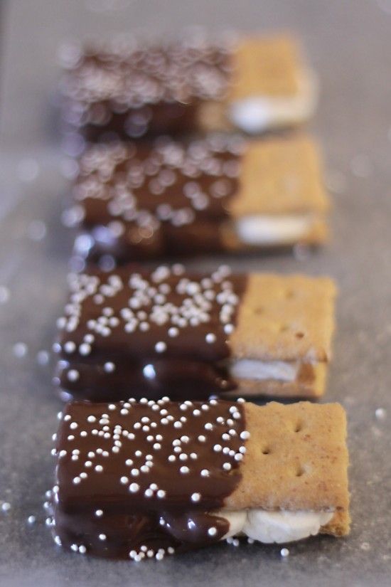 Dipped s'mores- graham crackers with 'fluff' in the middle. Dipped i
