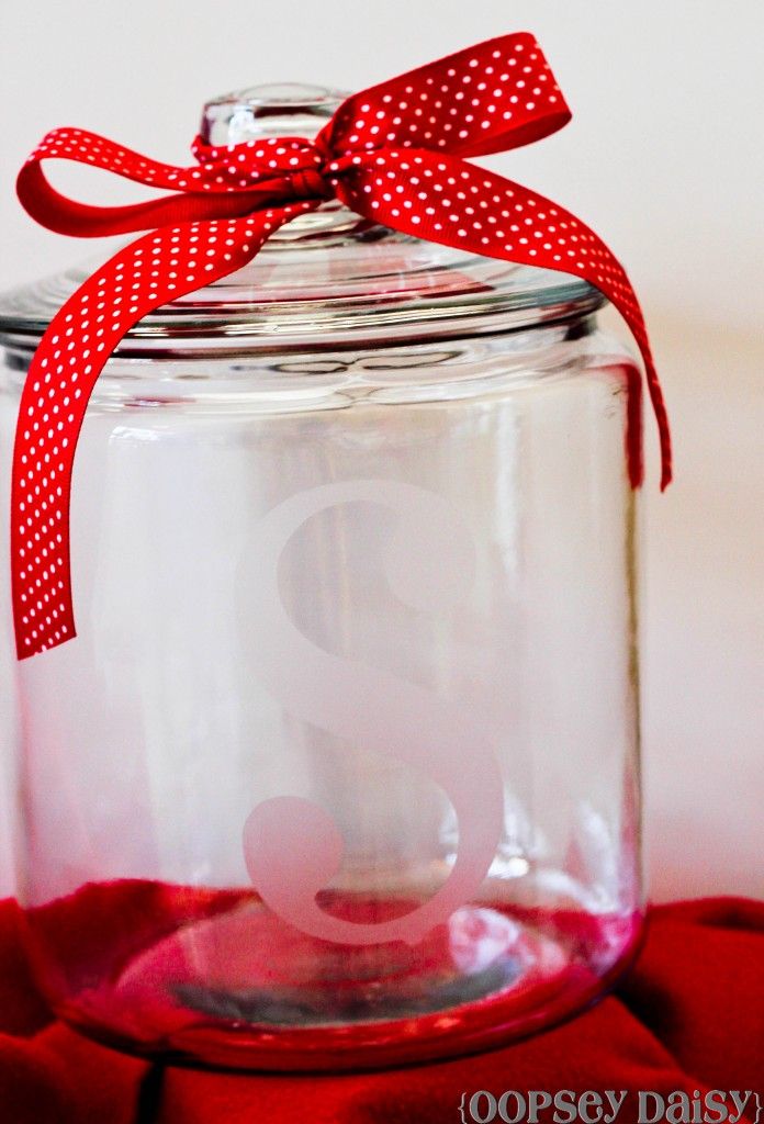 Etched glass cookie jar. A simple gift idea, especially filled with homemade coo