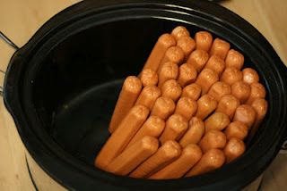 For a party! cook hot dogs in the crock pot – don't add water.  they will re