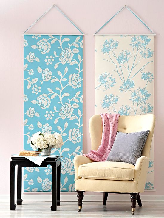 Hang Wallpaper        Create a wall hanging from wallpaper scraps. Use dowel rod