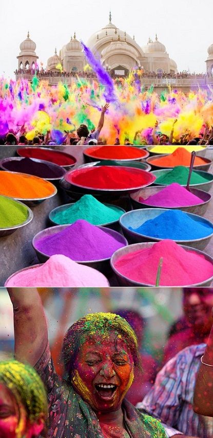 Holi Festival – a Hindu spring tradition where people throw brightly colored, pe