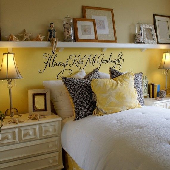 Instead of a headboard, put up a long shelf…love the mantle.