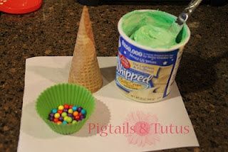 Instead of gingerbread houses decorate sugar cones with frosting and candy to ma