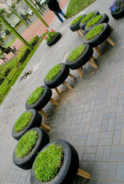 Lima, Peru – Tires turn into a street garden