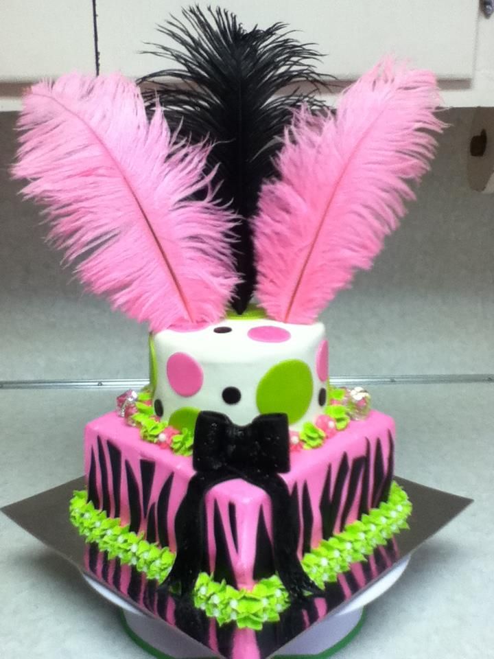 Love this! Zebra Striped Cake with Feathers!