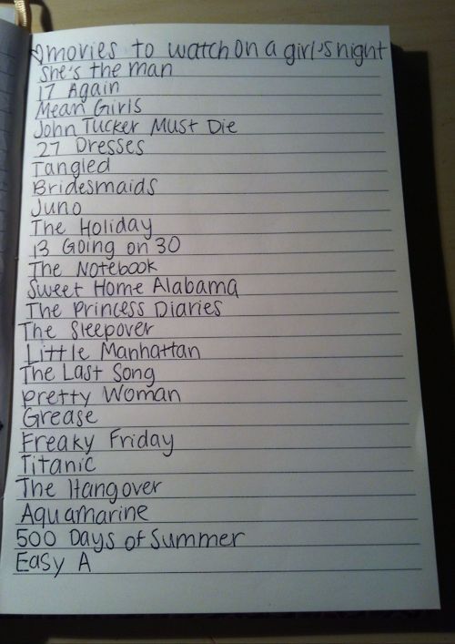 Movies to watch on a girls night. I love these!