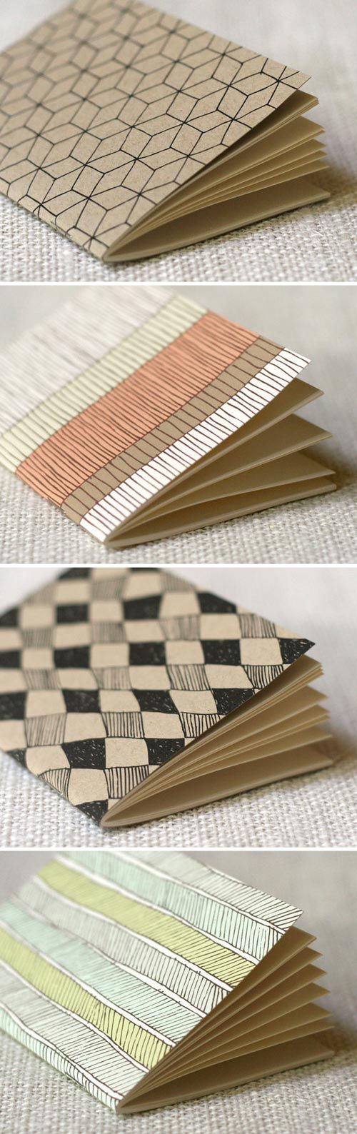 Notebooks covers that look artful. made these with old wallpaper books and sewed