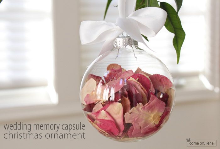 Save the petals from your wedding bouquet in a Christmas ornament