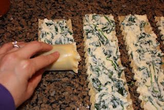 Spinach and cheese lasagna rolls. bake at 350 degrees for 40 minutes!
