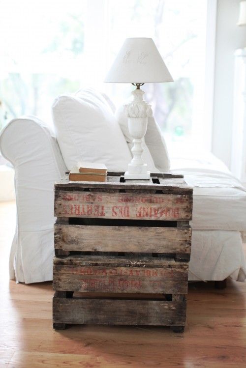 Take an old crate and bring it inside for an end table in your living room.  I&#