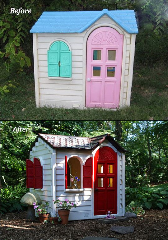 Typical Little Tikes playhouse painted with rustoleum spray paint. Perfect for t