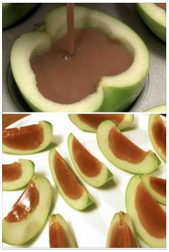 caramel apples | Tumblr and Facebook. Hollow out apple halves, fill with melted