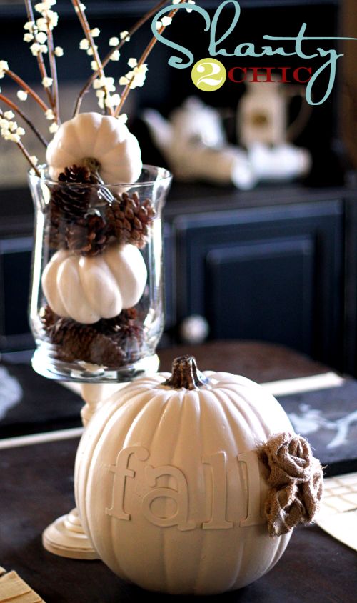 decorated painted pumpkin display… could be cute for a fall wedding with an &q