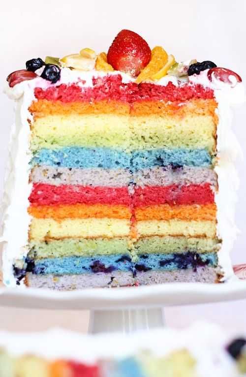 fruity rainbow cake! each layer is for a different awesome fruit!!!