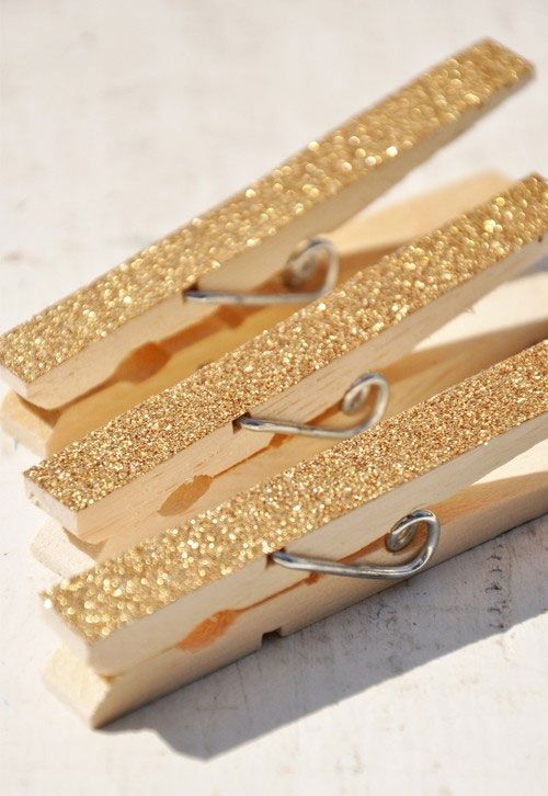 gold glitter clothespins for closing presents
